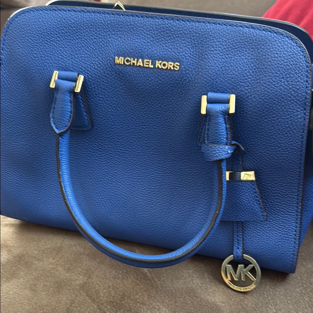 Michael Kors Blue Satchel with Gold Accents